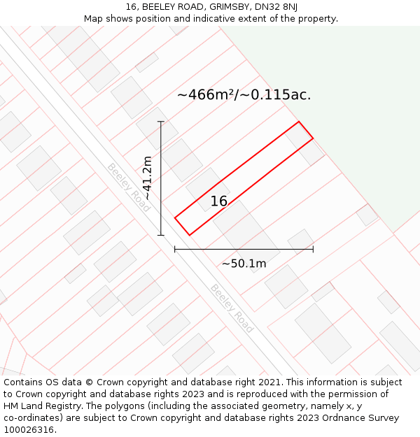 16, BEELEY ROAD, GRIMSBY, DN32 8NJ: Plot and title map