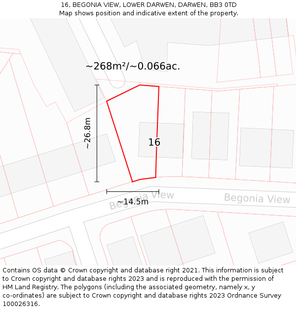 16, BEGONIA VIEW, LOWER DARWEN, DARWEN, BB3 0TD: Plot and title map
