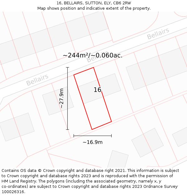 16, BELLAIRS, SUTTON, ELY, CB6 2RW: Plot and title map