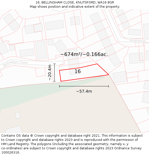 16, BELLINGHAM CLOSE, KNUTSFORD, WA16 8GR: Plot and title map