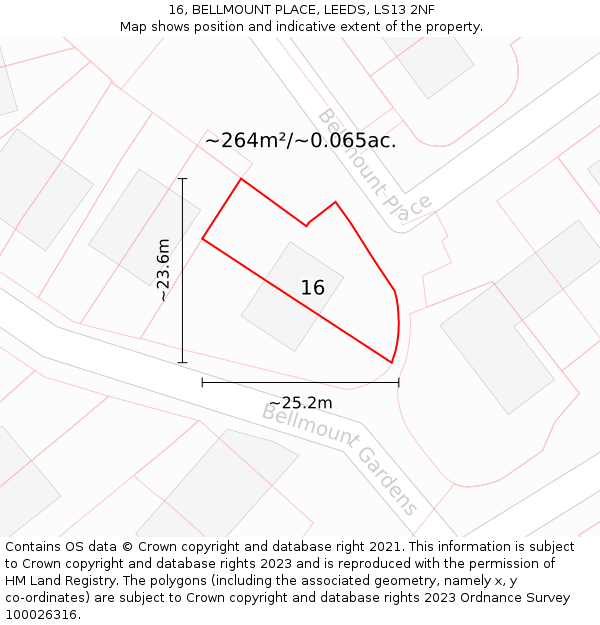 16, BELLMOUNT PLACE, LEEDS, LS13 2NF: Plot and title map