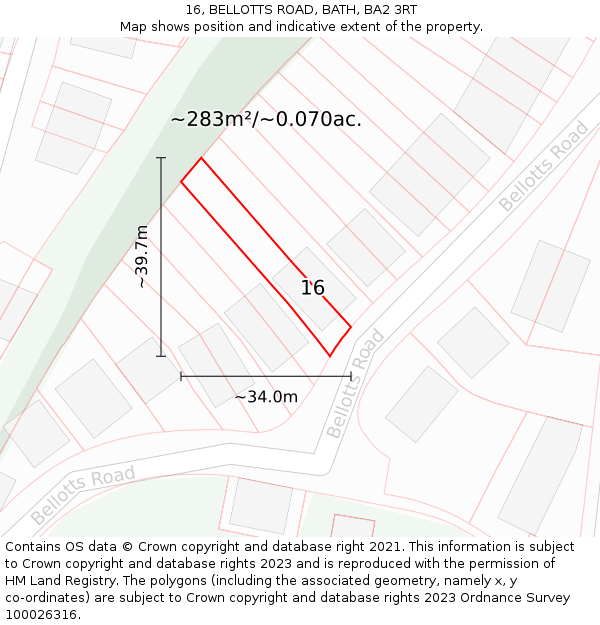 16, BELLOTTS ROAD, BATH, BA2 3RT: Plot and title map
