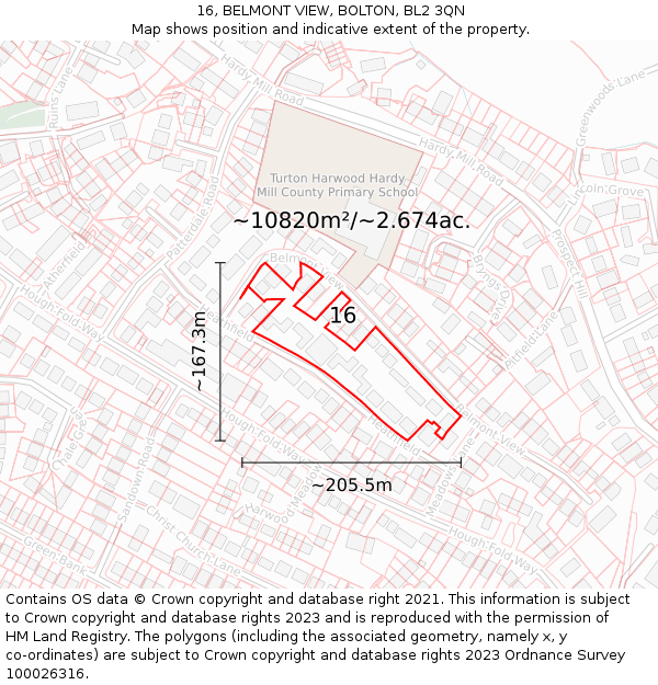 16, BELMONT VIEW, BOLTON, BL2 3QN: Plot and title map