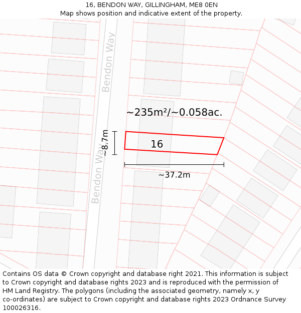 16, BENDON WAY, GILLINGHAM, ME8 0EN: Plot and title map