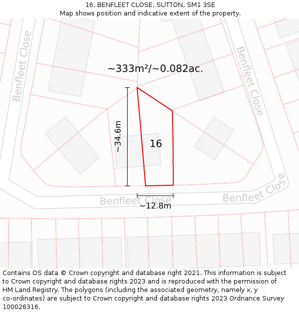 16, BENFLEET CLOSE, SUTTON, SM1 3SE: Plot and title map