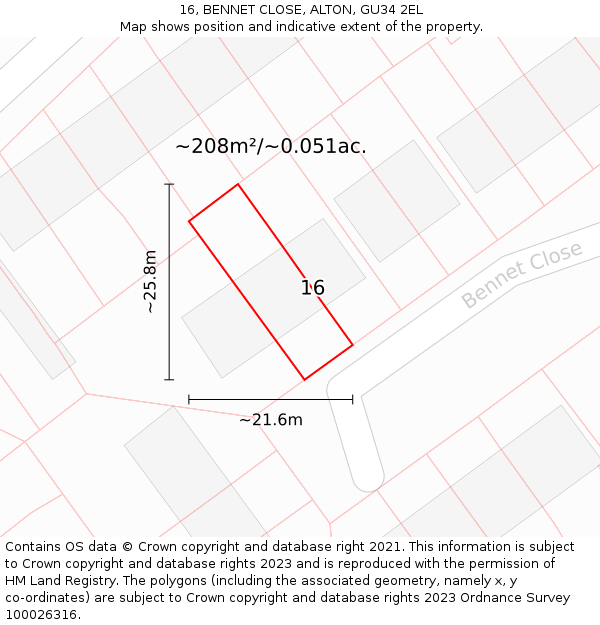 16, BENNET CLOSE, ALTON, GU34 2EL: Plot and title map