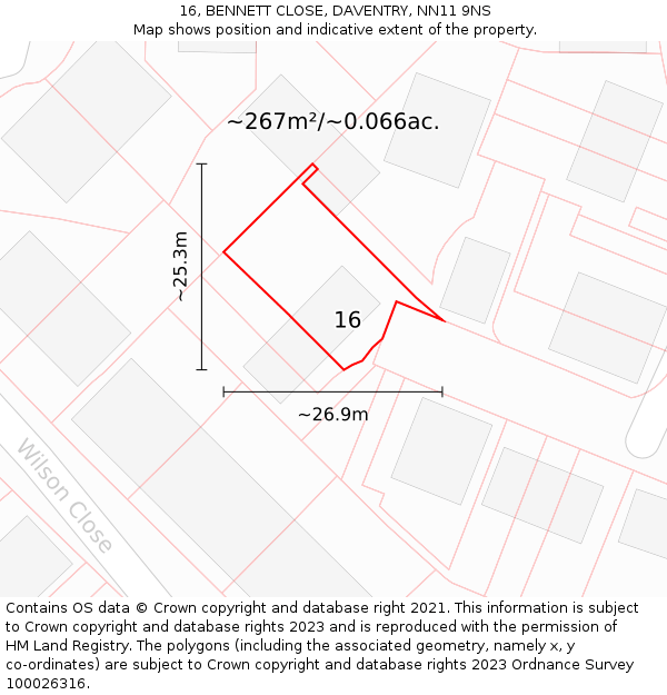 16, BENNETT CLOSE, DAVENTRY, NN11 9NS: Plot and title map