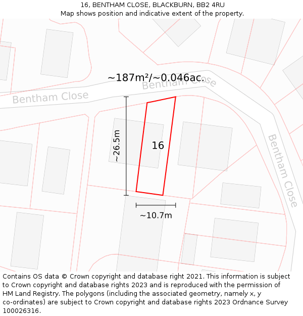 16, BENTHAM CLOSE, BLACKBURN, BB2 4RU: Plot and title map