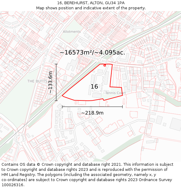 16, BEREHURST, ALTON, GU34 1PA: Plot and title map