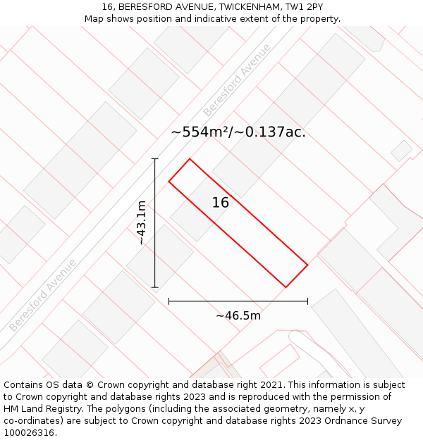 16, BERESFORD AVENUE, TWICKENHAM, TW1 2PY: Plot and title map