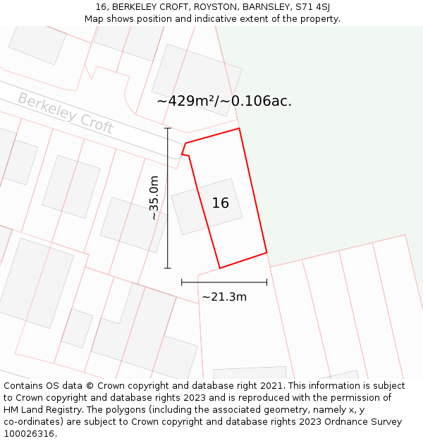 16, BERKELEY CROFT, ROYSTON, BARNSLEY, S71 4SJ: Plot and title map