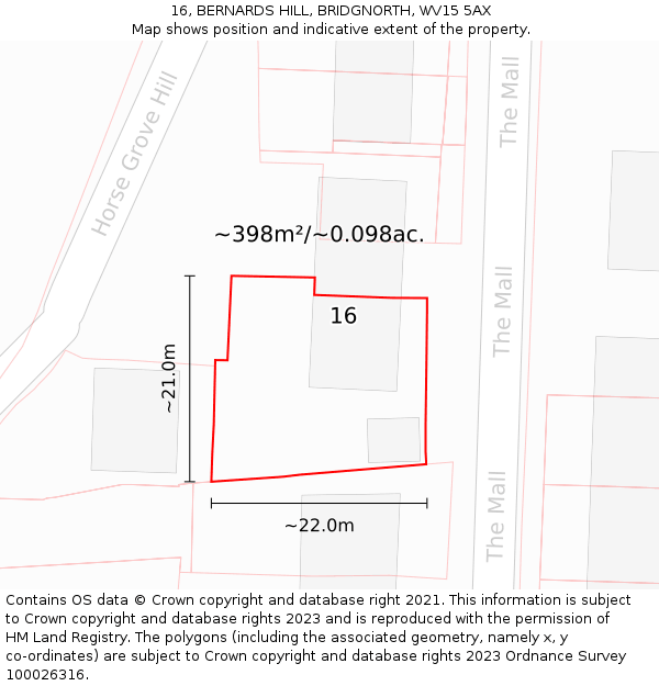 16, BERNARDS HILL, BRIDGNORTH, WV15 5AX: Plot and title map