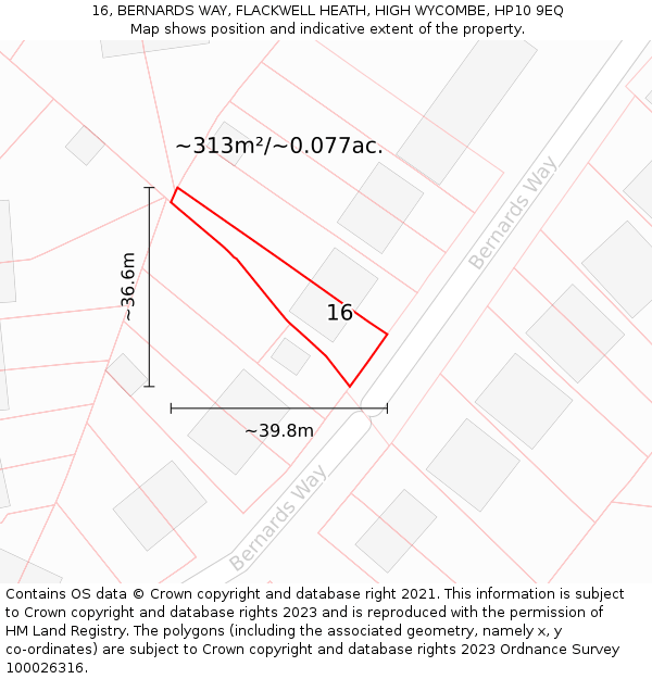 16, BERNARDS WAY, FLACKWELL HEATH, HIGH WYCOMBE, HP10 9EQ: Plot and title map