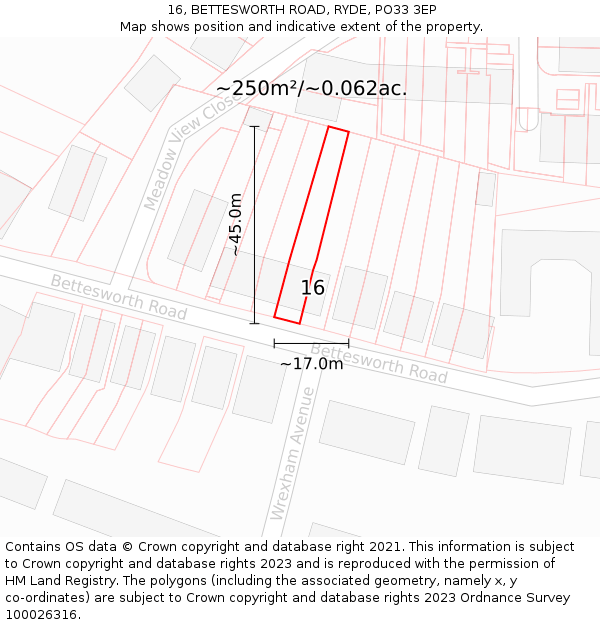 16, BETTESWORTH ROAD, RYDE, PO33 3EP: Plot and title map