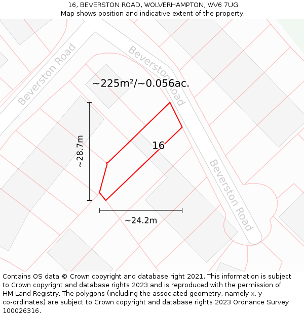 16, BEVERSTON ROAD, WOLVERHAMPTON, WV6 7UG: Plot and title map