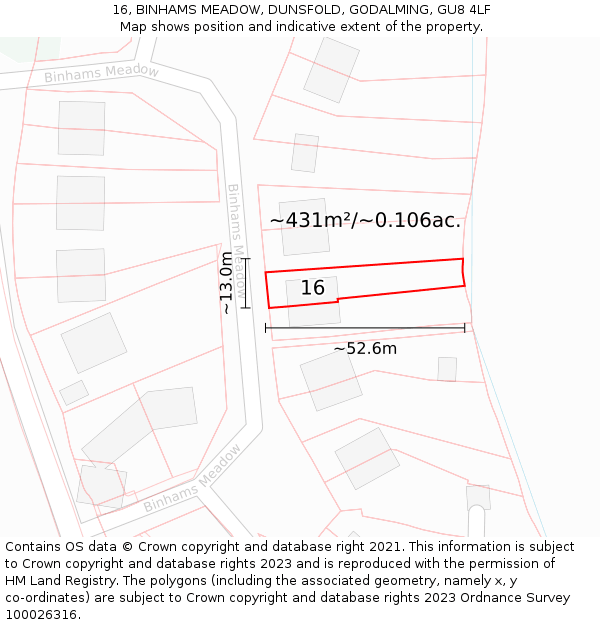 16, BINHAMS MEADOW, DUNSFOLD, GODALMING, GU8 4LF: Plot and title map