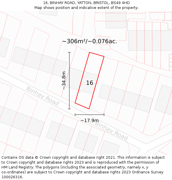 16, BINHAY ROAD, YATTON, BRISTOL, BS49 4HD: Plot and title map