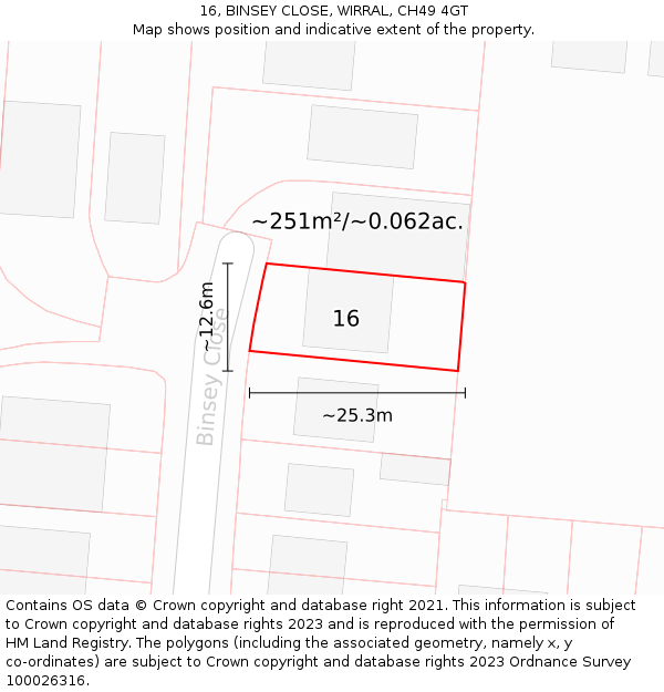 16, BINSEY CLOSE, WIRRAL, CH49 4GT: Plot and title map