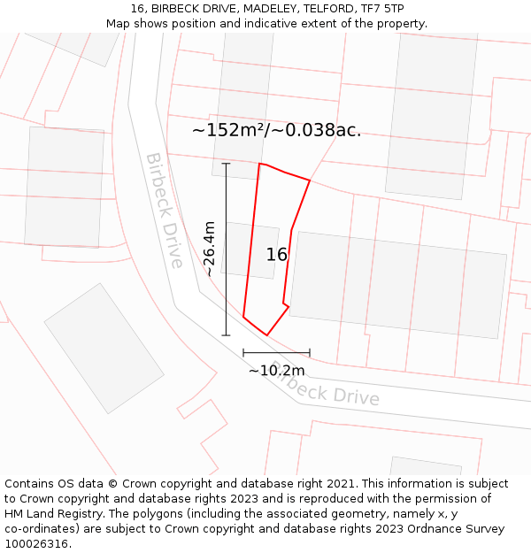 16, BIRBECK DRIVE, MADELEY, TELFORD, TF7 5TP: Plot and title map
