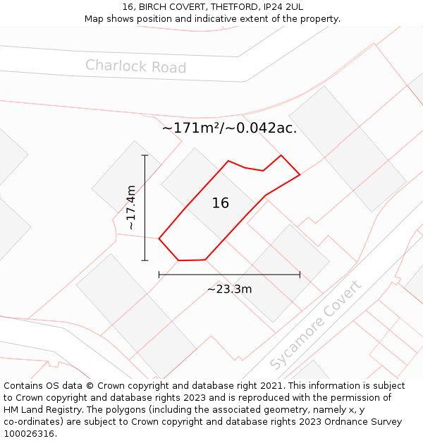 16, BIRCH COVERT, THETFORD, IP24 2UL: Plot and title map