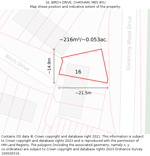 16, BIRCH DRIVE, CHATHAM, ME5 8YU: Plot and title map
