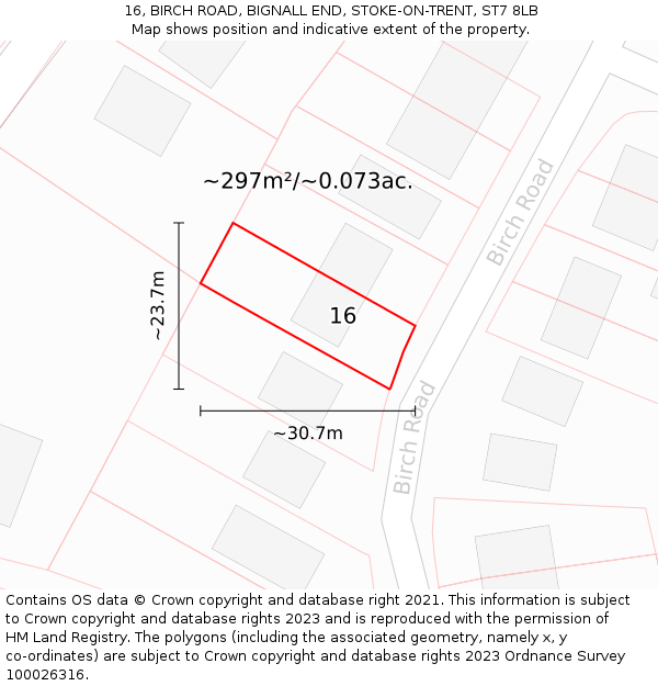 16, BIRCH ROAD, BIGNALL END, STOKE-ON-TRENT, ST7 8LB: Plot and title map