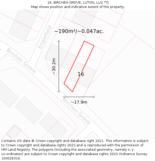 16, BIRCHEN GROVE, LUTON, LU2 7TJ: Plot and title map