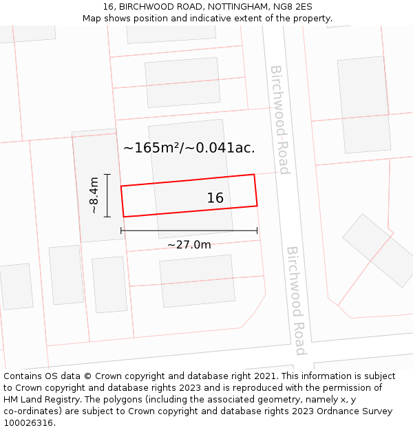 16, BIRCHWOOD ROAD, NOTTINGHAM, NG8 2ES: Plot and title map