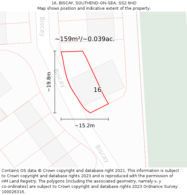 16, BISCAY, SOUTHEND-ON-SEA, SS2 6HD: Plot and title map