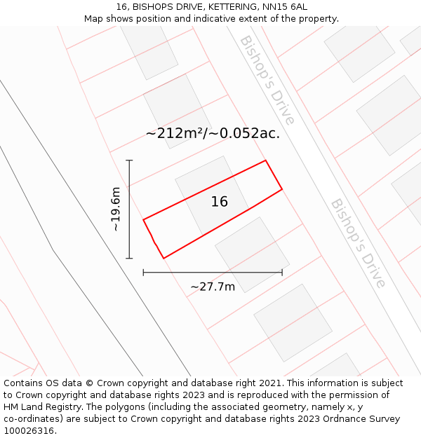 16, BISHOPS DRIVE, KETTERING, NN15 6AL: Plot and title map