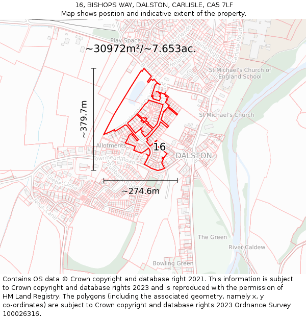 16, BISHOPS WAY, DALSTON, CARLISLE, CA5 7LF: Plot and title map