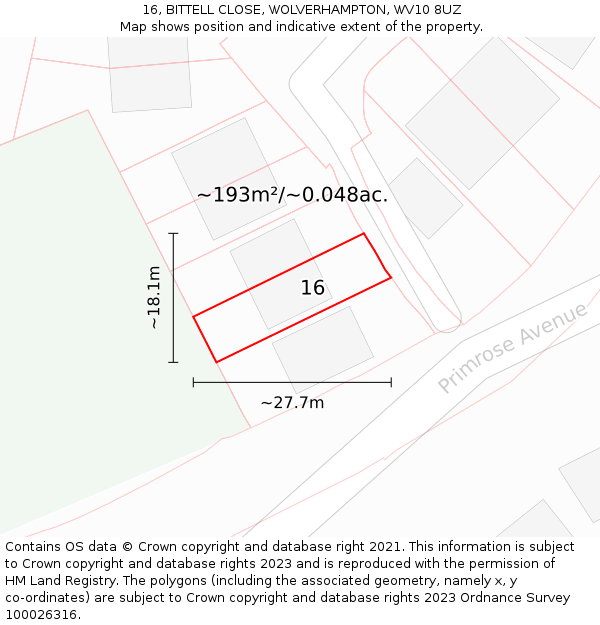 16, BITTELL CLOSE, WOLVERHAMPTON, WV10 8UZ: Plot and title map