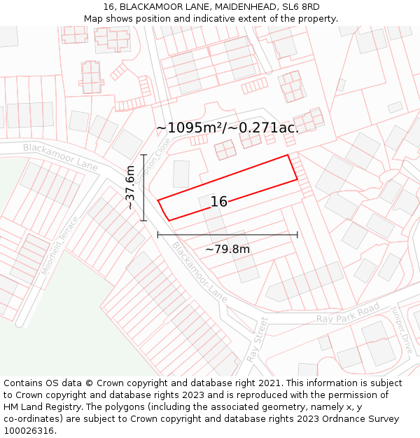 16, BLACKAMOOR LANE, MAIDENHEAD, SL6 8RD: Plot and title map