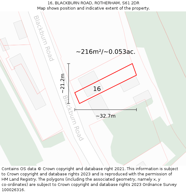 16, BLACKBURN ROAD, ROTHERHAM, S61 2DR: Plot and title map