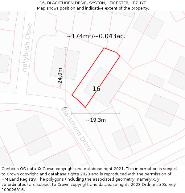 16, BLACKTHORN DRIVE, SYSTON, LEICESTER, LE7 1YT: Plot and title map