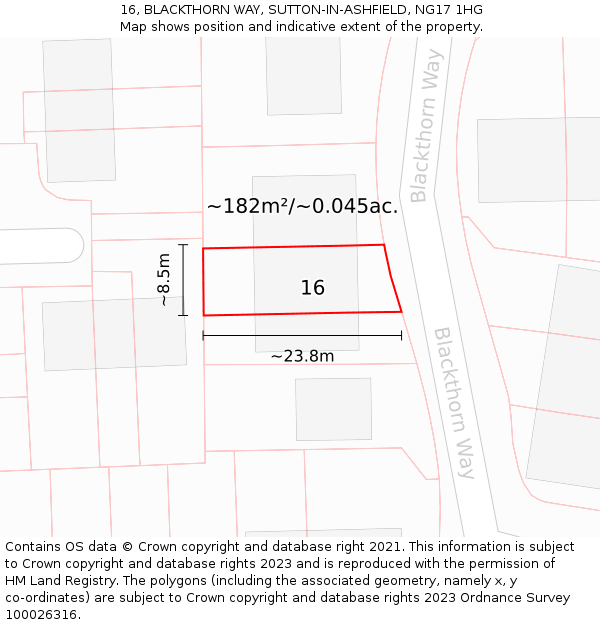16, BLACKTHORN WAY, SUTTON-IN-ASHFIELD, NG17 1HG: Plot and title map