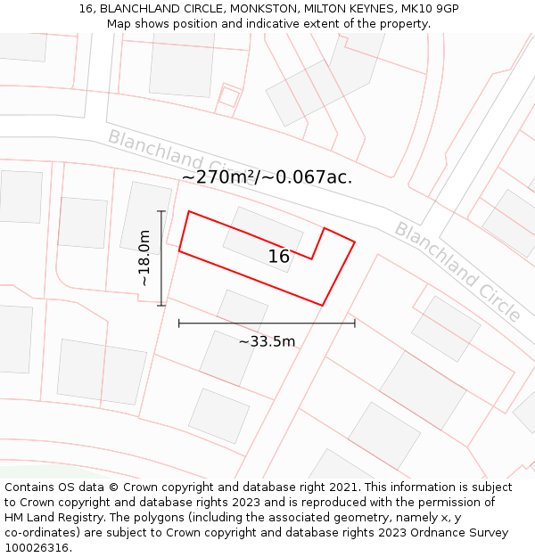 16, BLANCHLAND CIRCLE, MONKSTON, MILTON KEYNES, MK10 9GP: Plot and title map