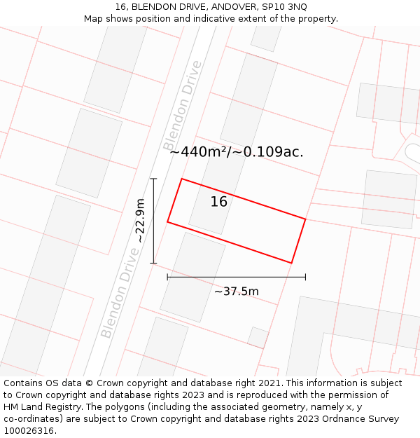 16, BLENDON DRIVE, ANDOVER, SP10 3NQ: Plot and title map