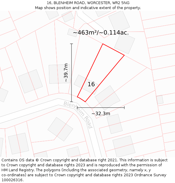 16, BLENHEIM ROAD, WORCESTER, WR2 5NG: Plot and title map