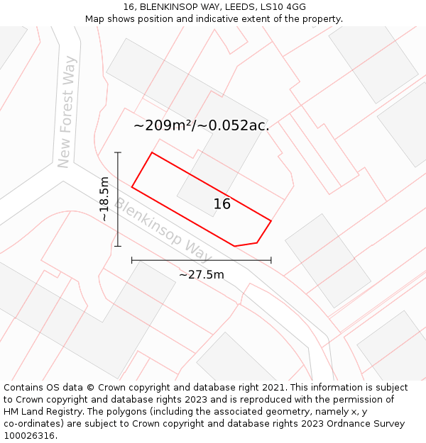 16, BLENKINSOP WAY, LEEDS, LS10 4GG: Plot and title map