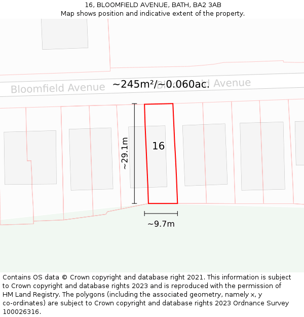16, BLOOMFIELD AVENUE, BATH, BA2 3AB: Plot and title map