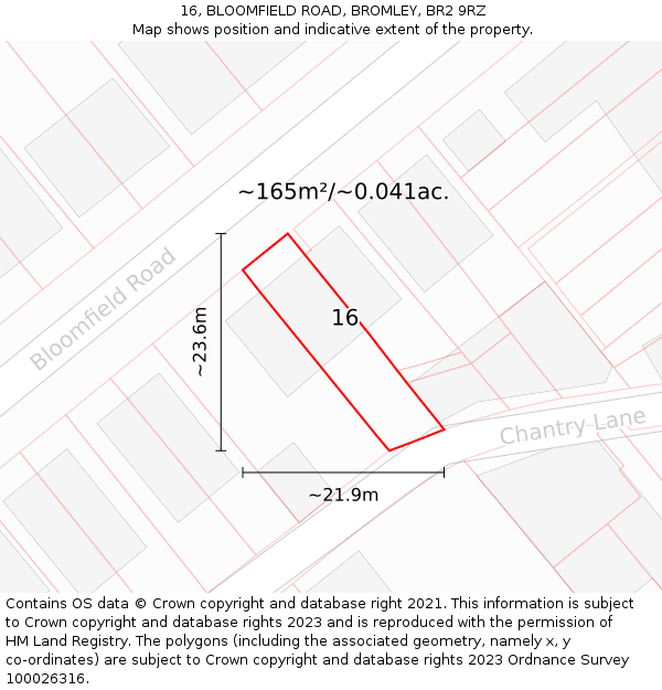 16, BLOOMFIELD ROAD, BROMLEY, BR2 9RZ: Plot and title map