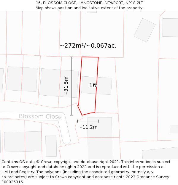 16, BLOSSOM CLOSE, LANGSTONE, NEWPORT, NP18 2LT: Plot and title map