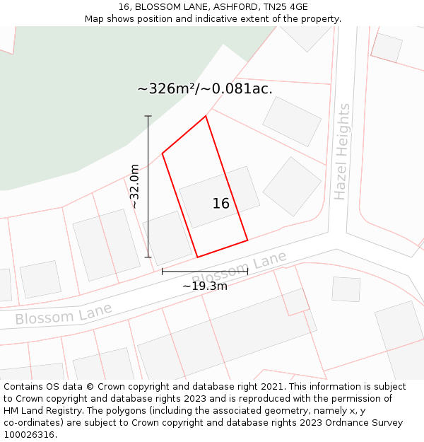 16, BLOSSOM LANE, ASHFORD, TN25 4GE: Plot and title map