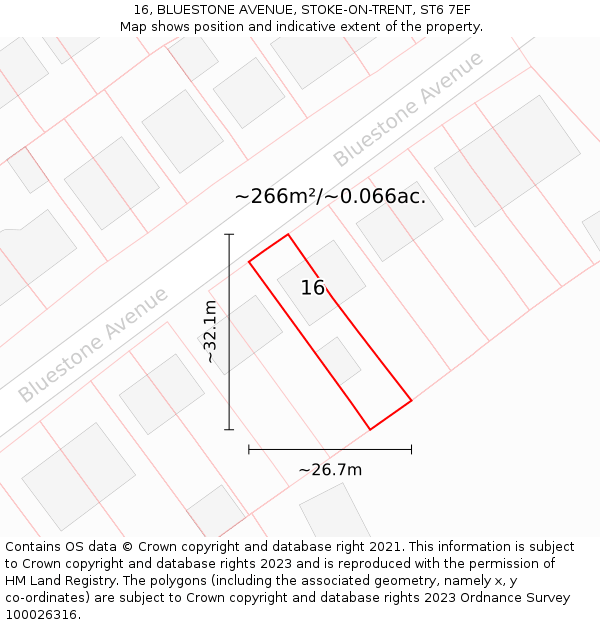 16, BLUESTONE AVENUE, STOKE-ON-TRENT, ST6 7EF: Plot and title map