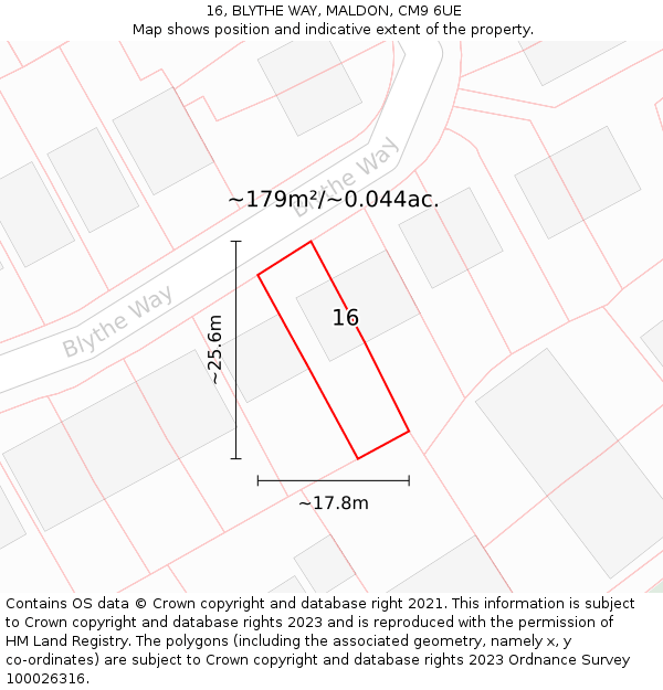 16, BLYTHE WAY, MALDON, CM9 6UE: Plot and title map