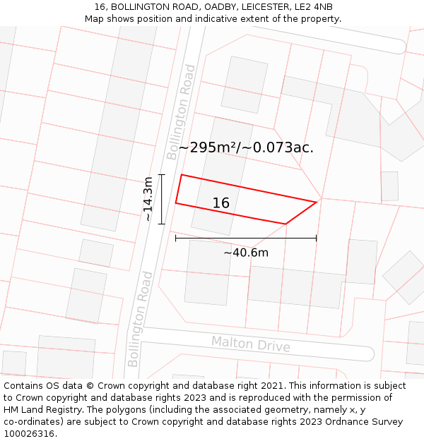 16, BOLLINGTON ROAD, OADBY, LEICESTER, LE2 4NB: Plot and title map