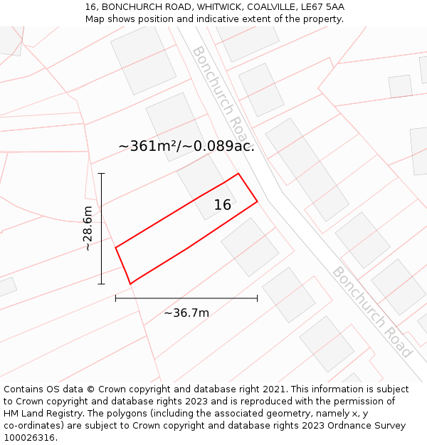 16, BONCHURCH ROAD, WHITWICK, COALVILLE, LE67 5AA: Plot and title map