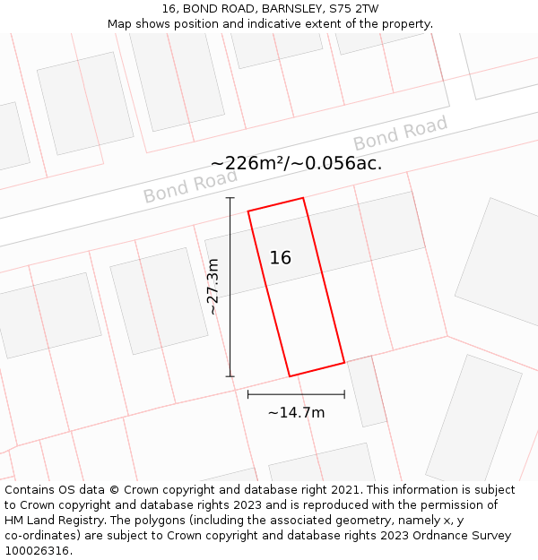16, BOND ROAD, BARNSLEY, S75 2TW: Plot and title map