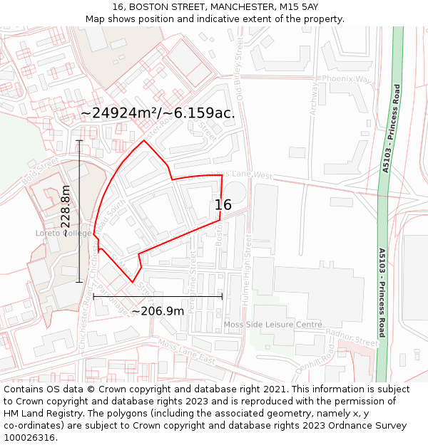 16, BOSTON STREET, MANCHESTER, M15 5AY: Plot and title map